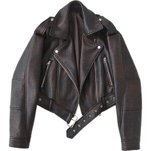 Women's Faux Leather Cropped Jacket Lapel Zipper Biker Short Coat 1Dark Green